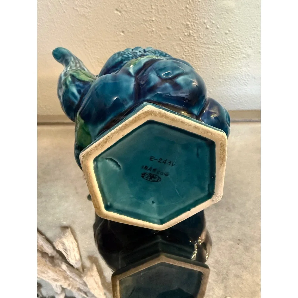 Vintage Japan Majolica Fruit Teapot Teal Blue McM Ceramic boho cottage retro dai